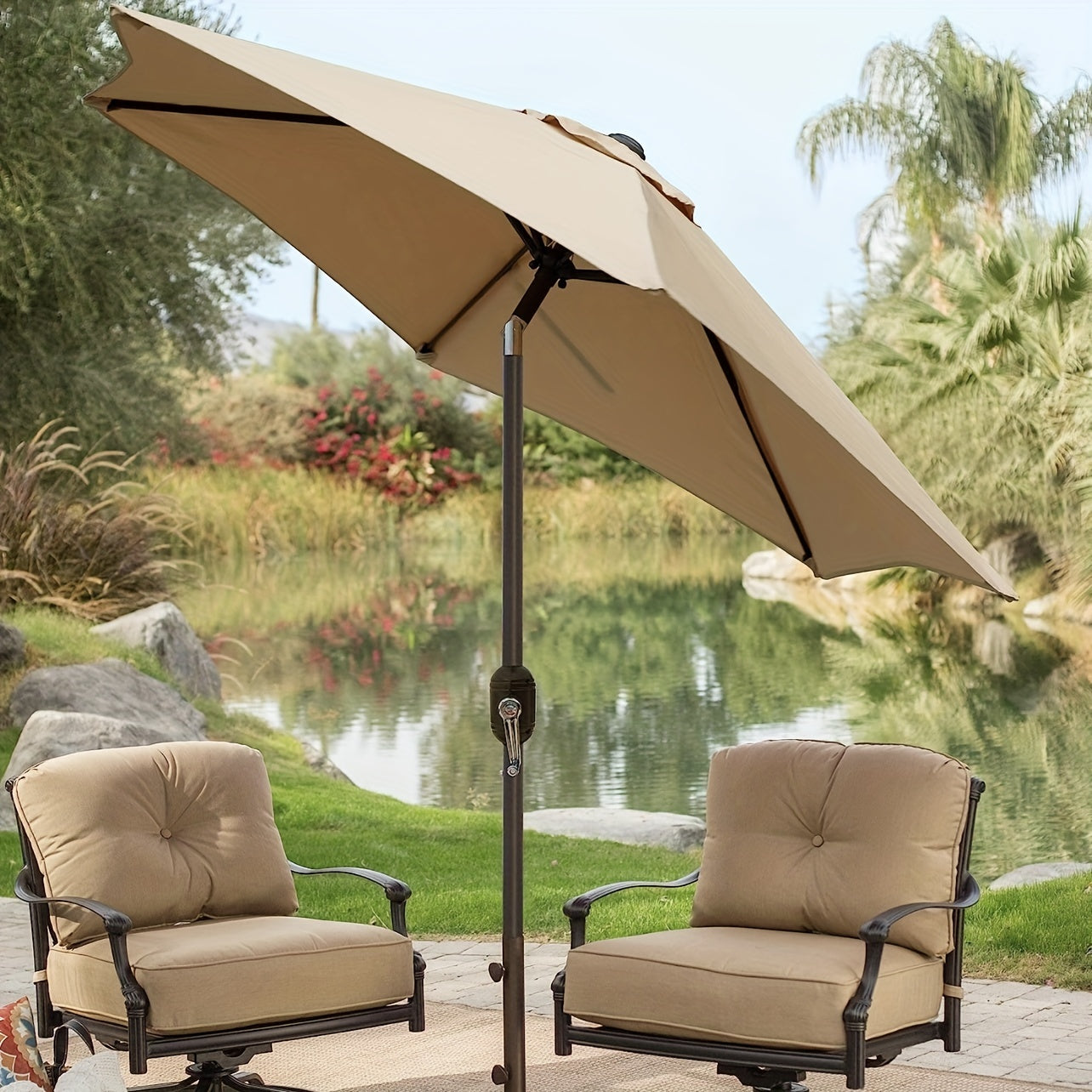 7.5' Outdoor Patio Umbrella  Table Market Umbrella With Push Button Tilt/Crank